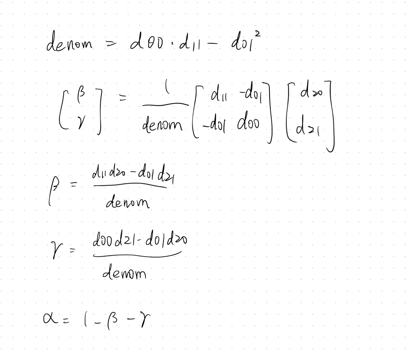 Solution — matrix inverse and final formulas